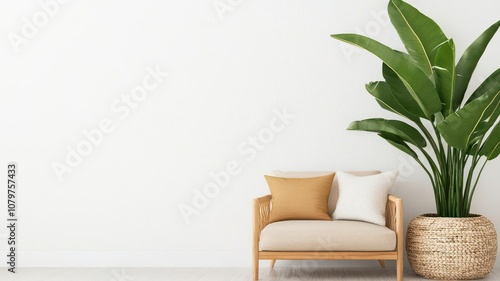 Living room with large potted plants in every corner, soft neutral furniture, and natural wood accents greenery, cozy living room