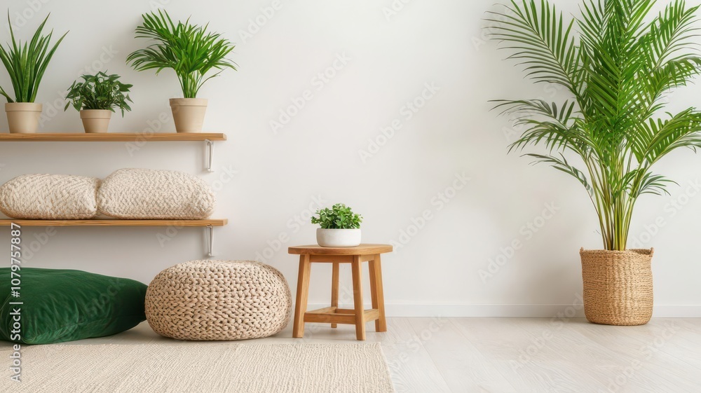 Living room with plants scattered on shelves and tables, cozy floor cushions, and soft lighting for a relaxed vibe cozy living, indoor plants Living room with plants scattered on shelves and tables, cozy floor cushions, and soft lighting for a relaxed vibe cozy living, indoor plants