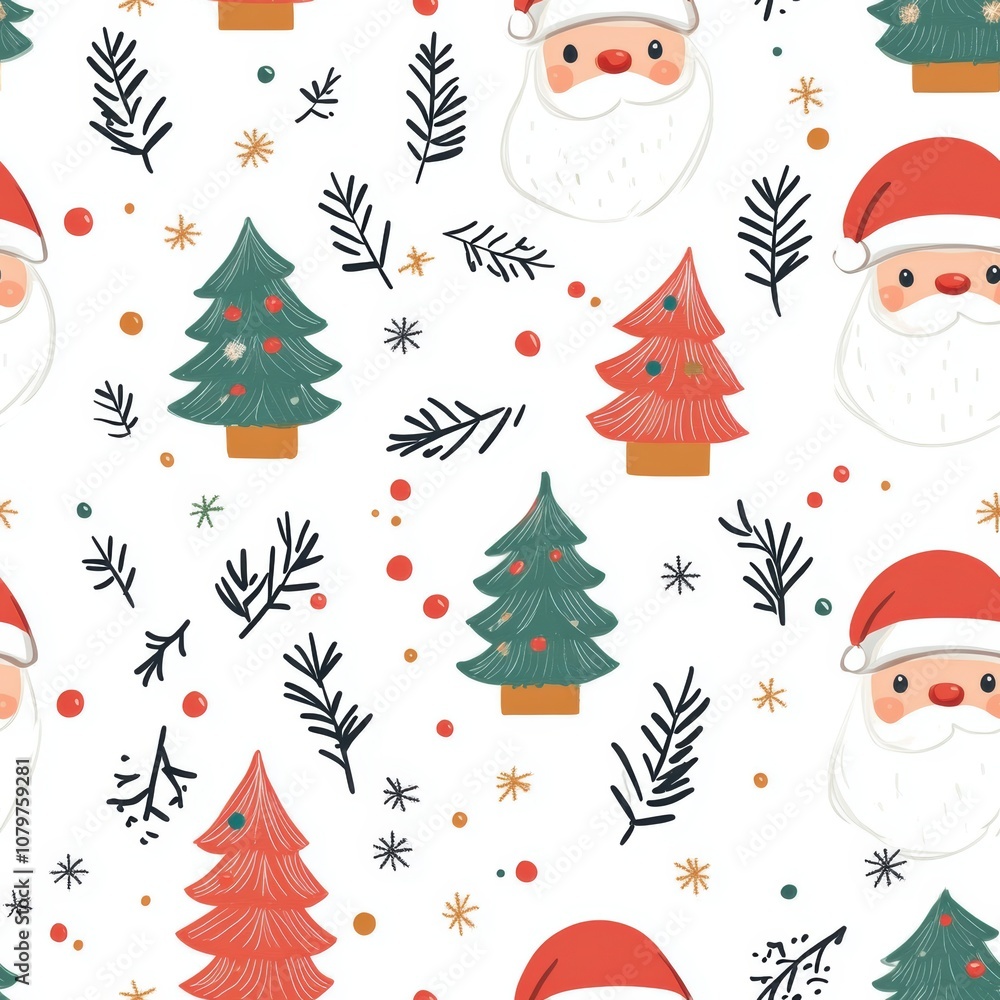 Obraz premium Cute Christmas Santa Claus Seamless Pattern l Happy Santa Background Cute Decoration l Fun Xmas Design Decor Wallpaper