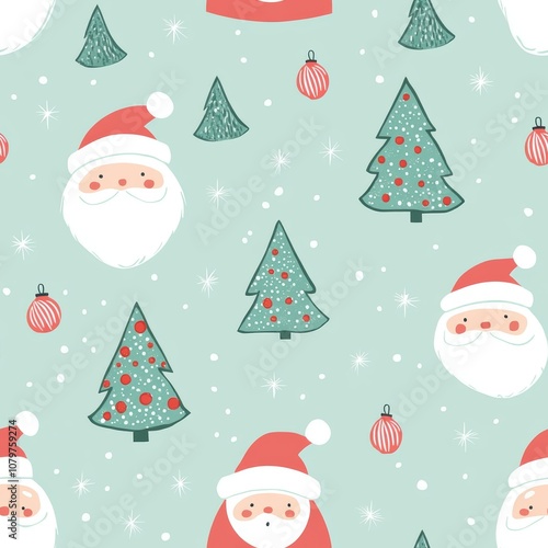 Cute Christmas Santa Claus Seamless Pattern l Happy Santa Background Cute Decoration l Fun Xmas Design Decor Wallpaper