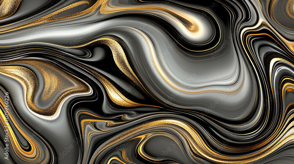 Abstract background with swirling black, gold, and white paint in a liquid marble style. Abstract background with swirling black, gold, and white paint in a liquid marble style.