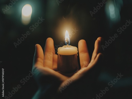 A hand holds a lit candle, symbolizing warmth and illumination in darkness.