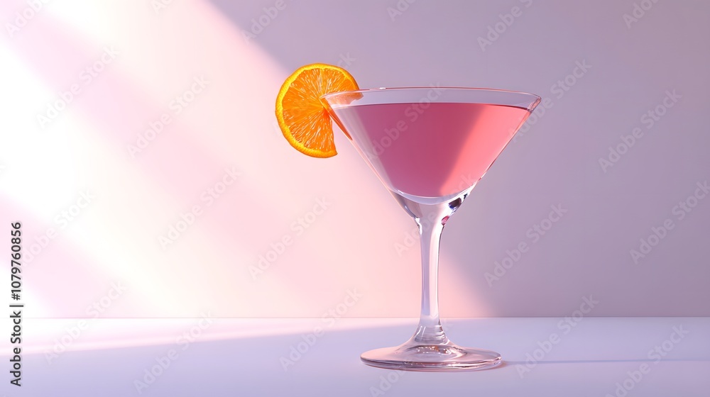 Pink Cocktail with Orange Slice in a Martini Glass on a White Background Pink Cocktail with Orange Slice in a Martini Glass on a White Background