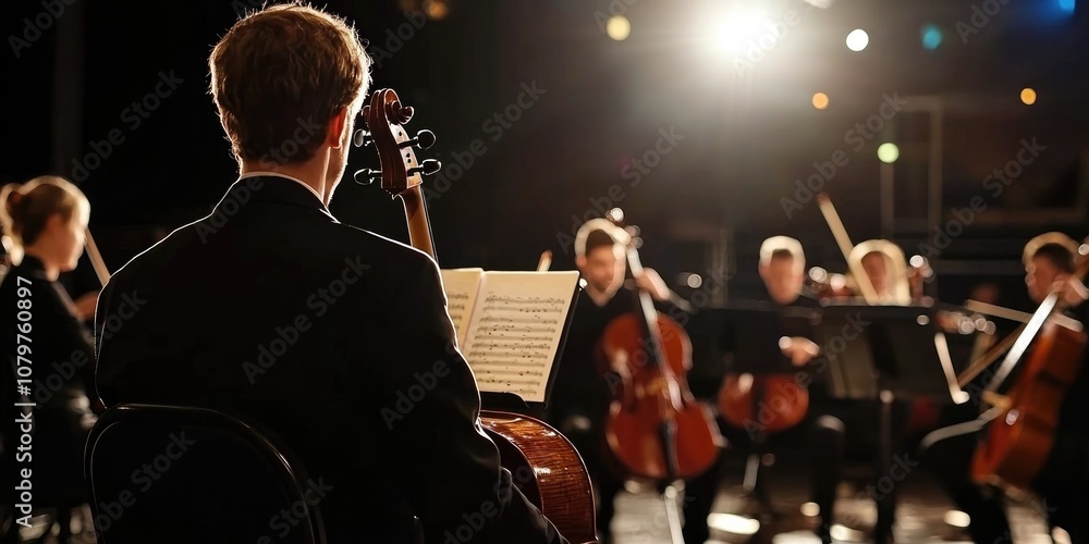 Fototapeta premium A classical music performance featuring an orchestra or solo musician in a concert hall setting.