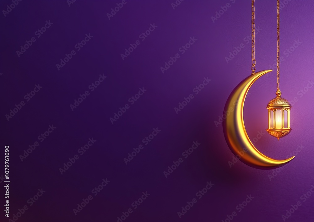 Golden Crescent Moon and Lantern Golden Crescent Moon and Lantern