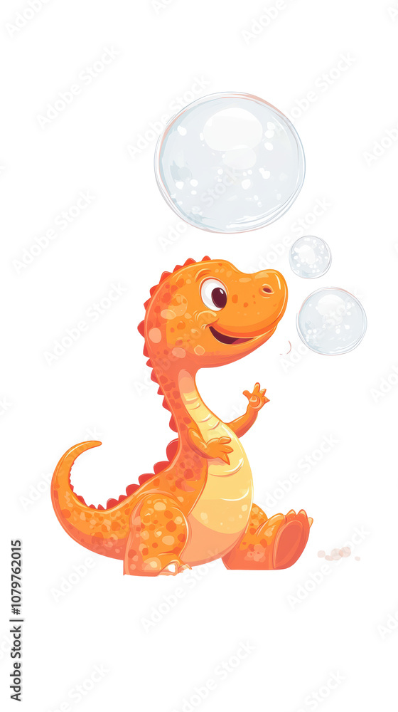 A baby Brontosaurus blowing bubbles with its long neck stretched out A baby Brontosaurus blowing bubbles with its long neck stretched out
