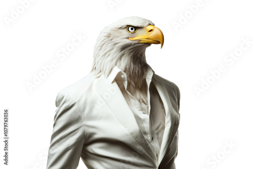 Imagination of A bald eagle wearing a white suit photo