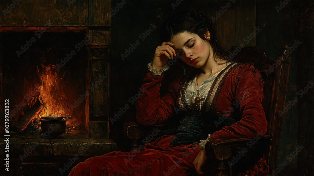woman in a dress sitting on a sofa oil painting woman in a dress sitting on a sofa oil painting