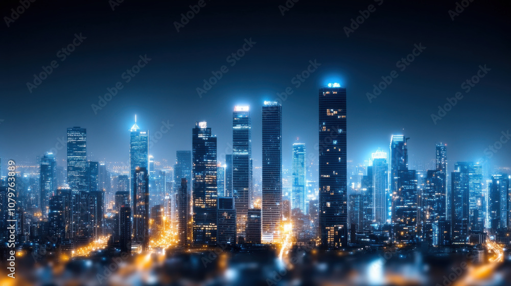 City skyline at dusk, illuminated skyscrapers, and vibrant lights create stunning urban landscape. scene captures essence of modern architecture and nightlife City skyline at dusk, illuminated skyscrapers, and vibrant lights create stunning urban landscape. scene captures essence of modern architecture and nightlife