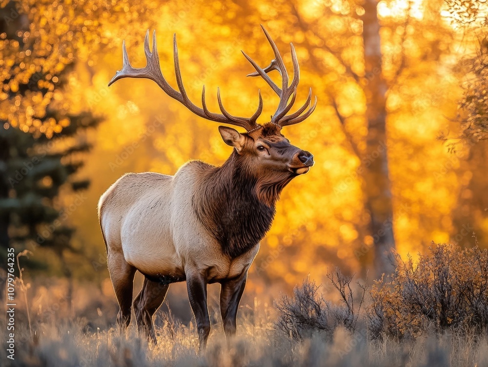 Majestic elk standing in a vibrant autumn forest Majestic elk standing in a vibrant autumn forest