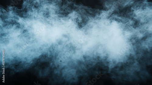 Abstract blue and white smoke cloud on a black background.