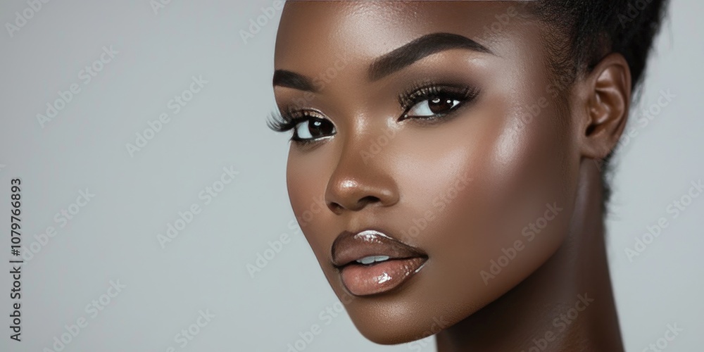 A close-up of a model with flawless beauty makeup, showcasing even skin tone and subtle highlights. A close-up of a model with flawless beauty makeup, showcasing even skin tone and subtle highlights.