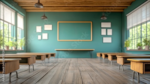 Wallpaper Mural teacher desk table background in classroom light colors in prduct mock up style bothing on desk with generative ai Torontodigital.ca