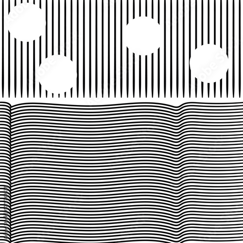 The top of the image is occupied by vertical stripes and round holes. Below is a horizontal striped area with seams.