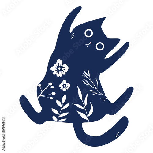 Cat with Folk art ornament pattern. Vector illustration.