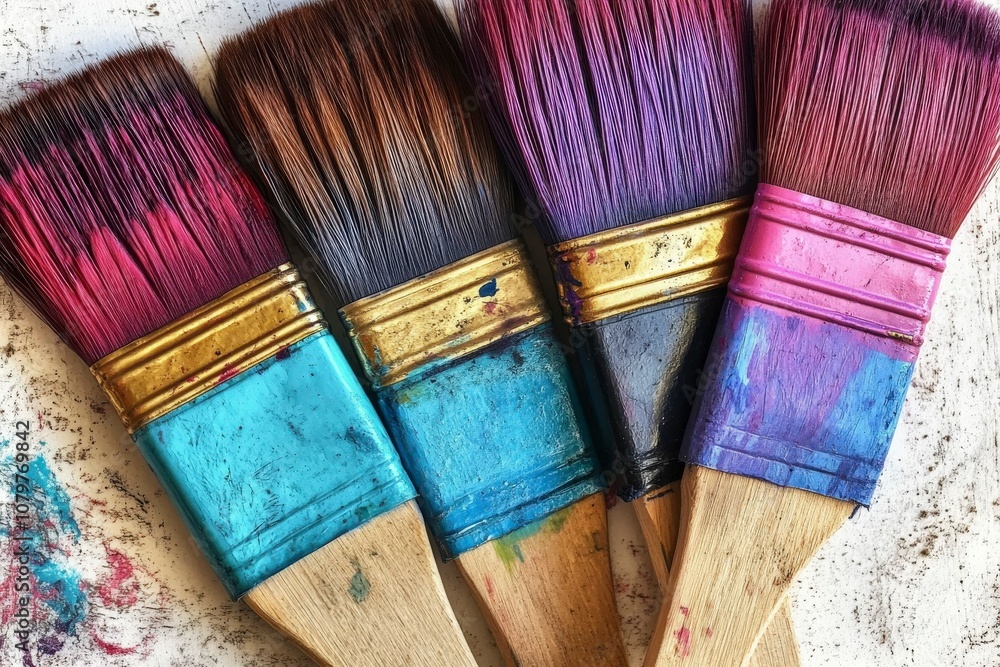Fototapeta premium Colorful Paint Brushes Ready for Artistic Creation