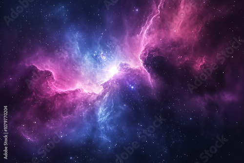 Acolorful space galaxy, cloud nebula, starry night cosmos, and supernova background in the field of science and astronomy.