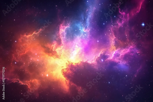 Acolorful space galaxy, cloud nebula, starry night cosmos, and supernova background in the field of science and astronomy. photo