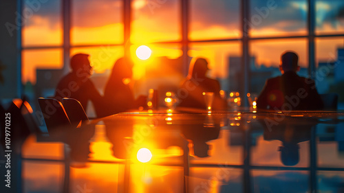 Business Meeting at Sunset With Reflection and Warm Light