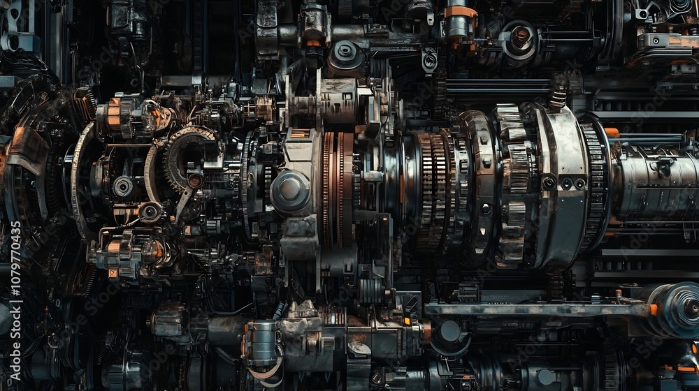 Intricate Mechanisms and Advanced Industrial Machinery in a Retro Futuristic Factory Automation Intricate Mechanisms and Advanced Industrial Machinery in a Retro Futuristic Factory Automation
