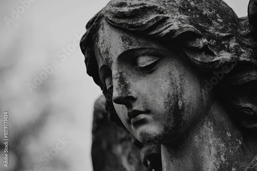 Weathered Stone Angel Sculpture