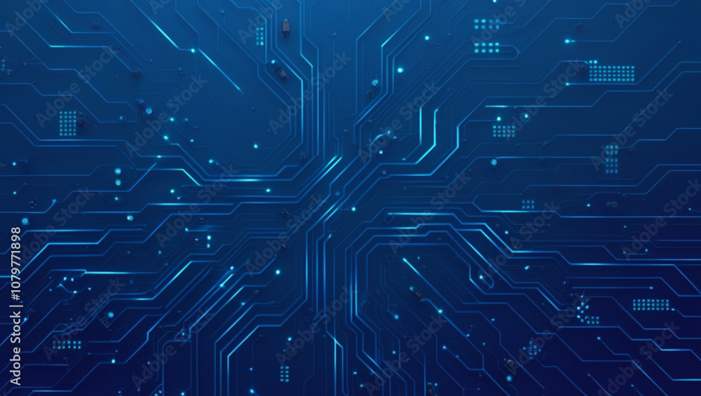 Futuristic vector illustration of a blue circuit board with intricate digital tech elements. Computer motherboard with a chip, processor, and semiconductor. Digital vector illustration Futuristic vector illustration of a blue circuit board with intricate digital tech elements. Computer motherboard with a chip, processor, and semiconductor. Digital vector illustration