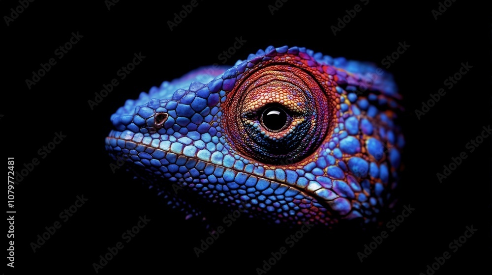 Fototapeta premium Close-up of a vibrant and colorful chameleon eye