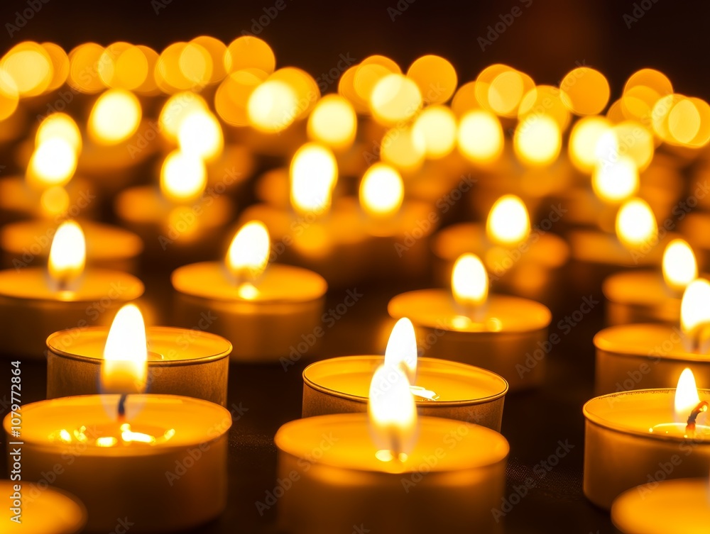 A warm glow of numerous lit candles creating a serene ambiance. A warm glow of numerous lit candles creating a serene ambiance.