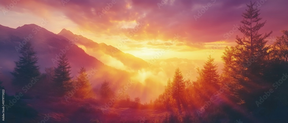Fototapeta premium Breathtaking sunset over majestic mountain landscape