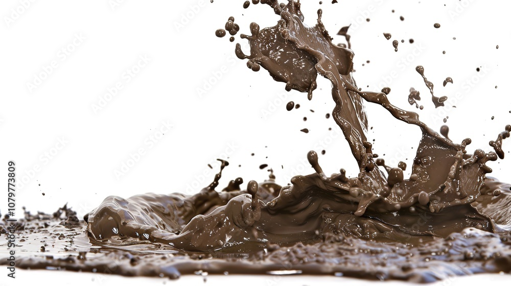 A Vivid Display of Splashing Mud, Creating a Dynamic Scene on a Plain White Background. Messy and Energetic Moment Caught in a Simple Setting. A Vivid Display of Splashing Mud, Creating a Dynamic Scene on a Plain White Background. Messy and Energetic Moment Caught in a Simple Setting.