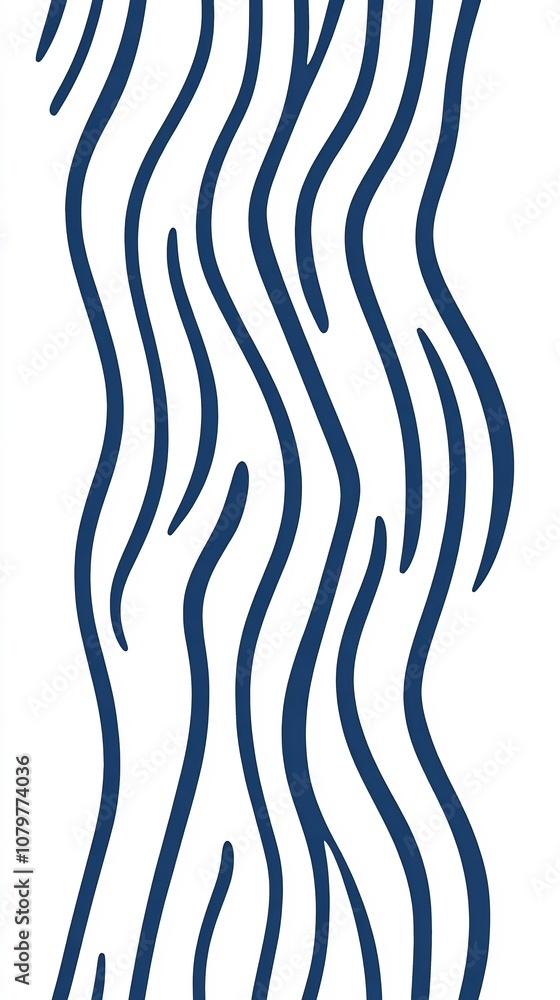 Blue and White Minimalist Scandinavian Wavy Stripe Pattern with Simple Geometric Shapes