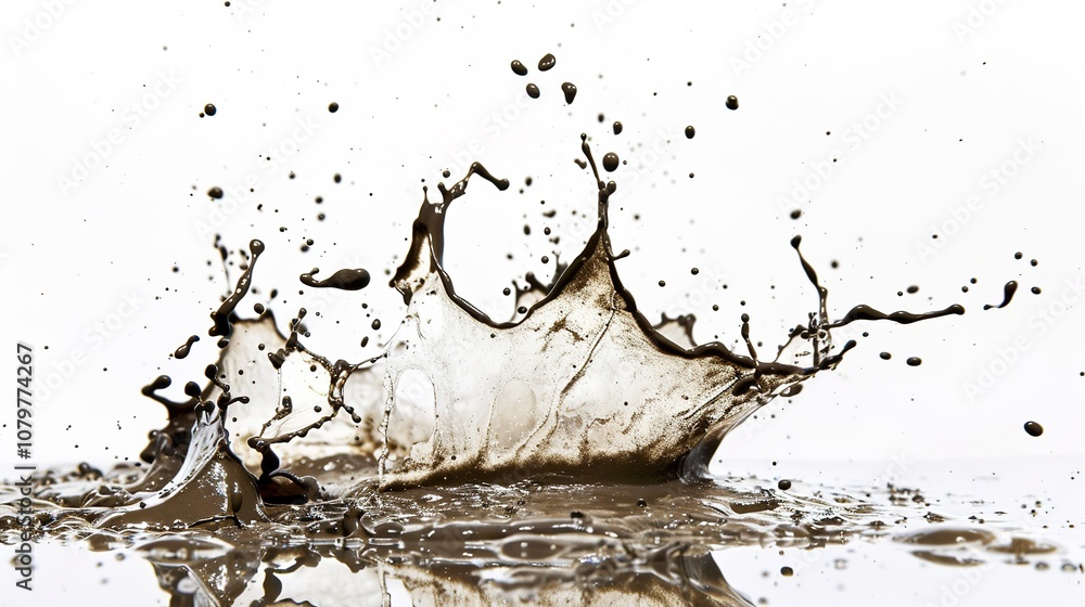 A Vivid Display of Splashing Mud, Creating a Dynamic Scene on a Plain White Background. Messy and Energetic Moment Caught in a Simple Setting. A Vivid Display of Splashing Mud, Creating a Dynamic Scene on a Plain White Background. Messy and Energetic Moment Caught in a Simple Setting.