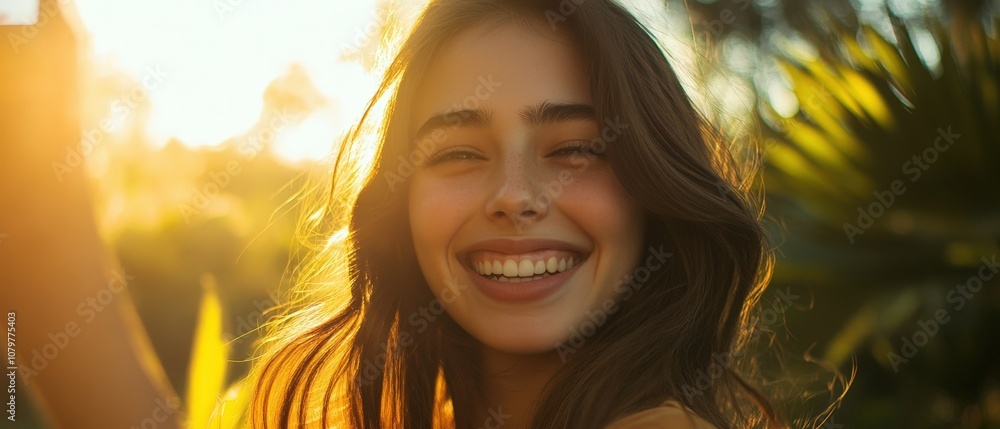 Smiling woman enjoying the warm sunlight in nature Smiling woman enjoying the warm sunlight in nature