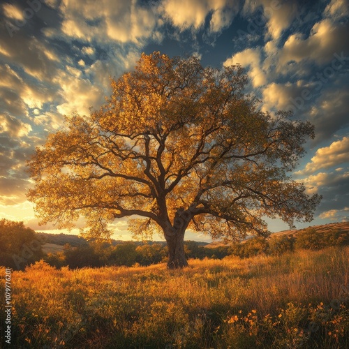 Vibrant autumn tree in a scenic countryside landscape