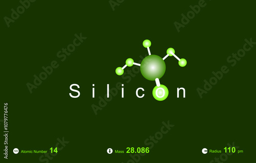 Modern logo design for the word "Silicon" which belongs to atoms in the atomic periodic system.