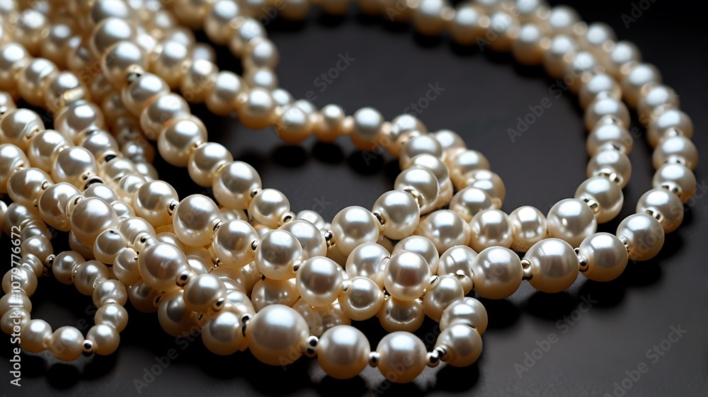 Circular arrangement of large pearls surrounded by smaller ones, forming a radiant and balanced design Circular arrangement of large pearls surrounded by smaller ones, forming a radiant and balanced design