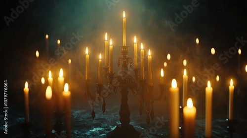 Illuminated Candles in a Smoky Ambiance