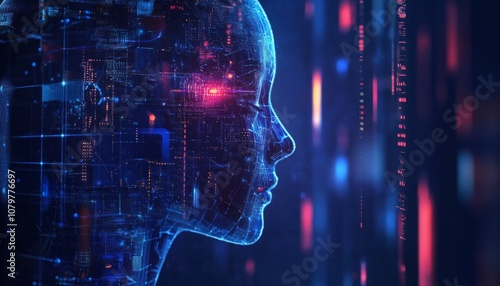 Technology Integration with Human Mind. Future of Digital Intelligence. Technological Consciousness Concept. Tech Background.