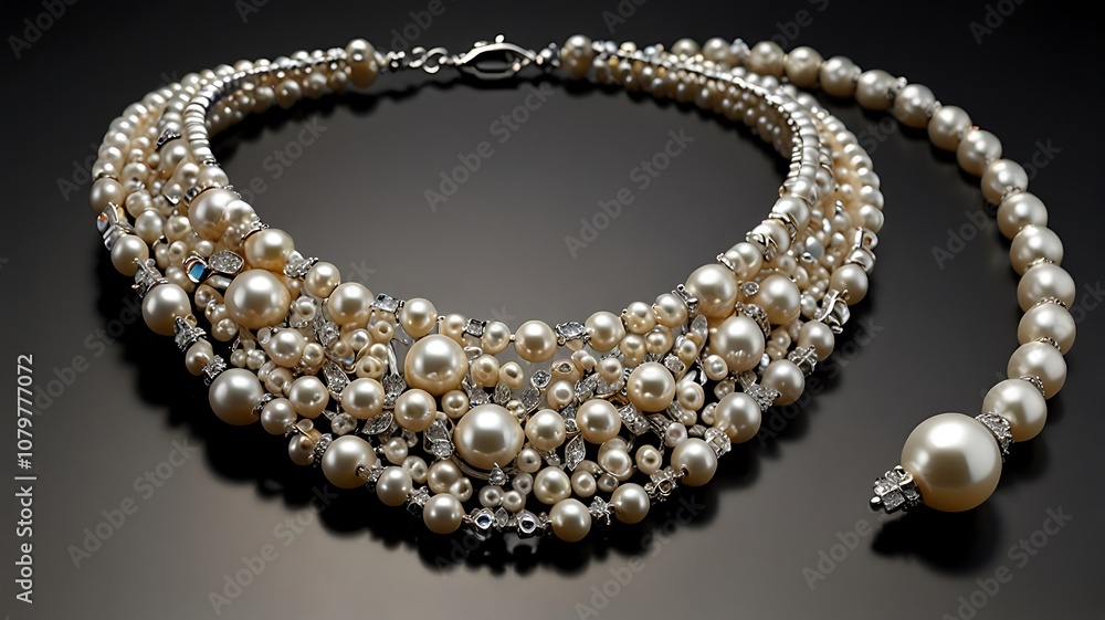 Obraz premium Large white pearls interspersed with smaller ones, creating a modern, elegant strand