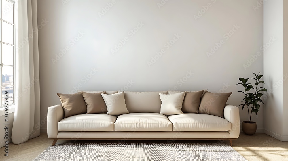 Modern Living Room with Beige Sofa and Natural Light Modern Living Room with Beige Sofa and Natural Light