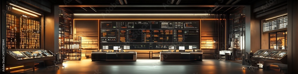 Futuristic Inventory Management Control Center with Advanced Digital Displays and Streamlined Futuristic Inventory Management Control Center with Advanced Digital Displays and Streamlined