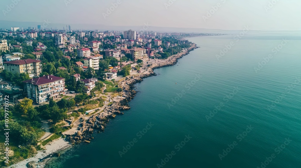 Coastal Cityscape with Buildings and Azure Sea Coastal Cityscape with Buildings and Azure Sea