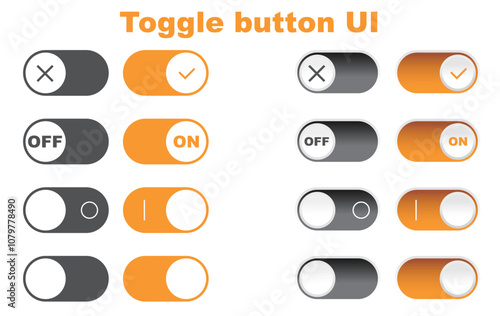 オレンジのトグルスイッチ・トグルボタンのUI ベクターセット　	