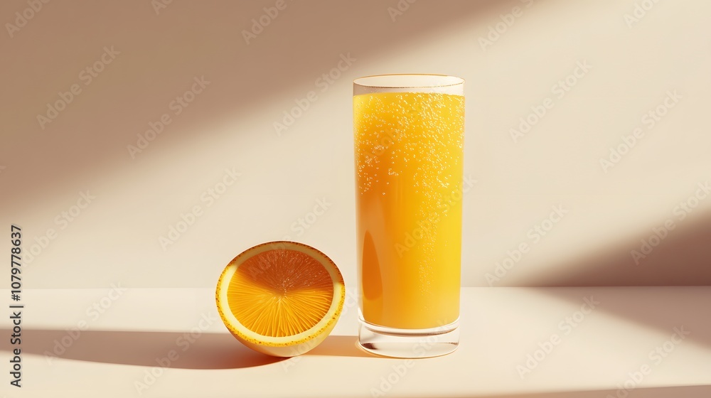 A Glass of Orange Juice with a Half Orange Slice A Glass of Orange Juice with a Half Orange Slice