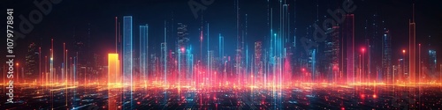 Futuristic Urban Skyline with Data Driven Digital Painting and Interface