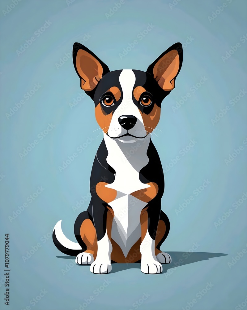 Cute cartoon dog wearing a blue collar against a gray backdrop. Cute cartoon dog wearing a blue collar against a gray backdrop.