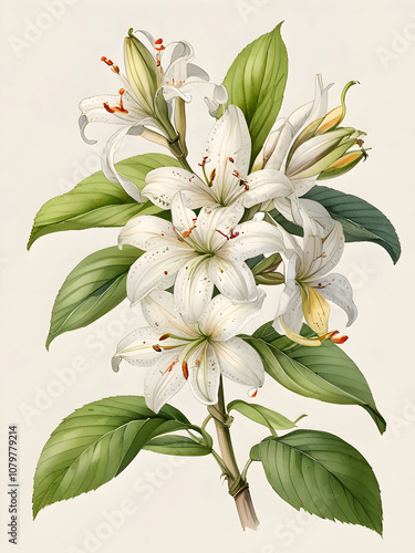 Indian Cane Watercolor Flower Nature Art