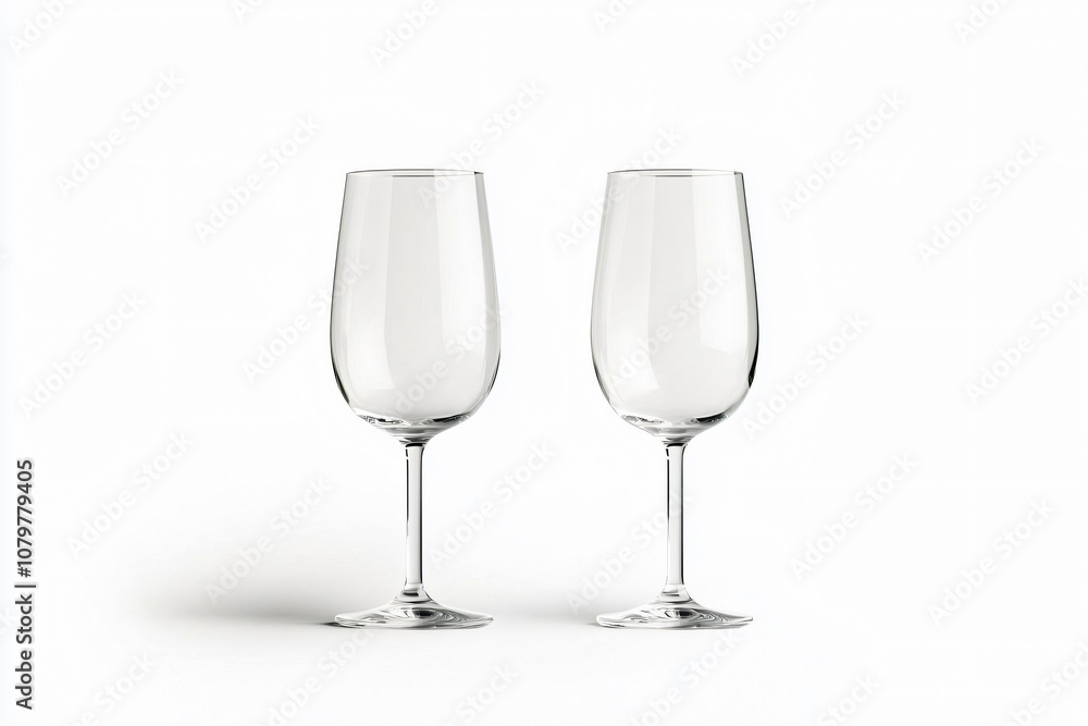 Two elegant wine glasses on a clean white background, showcasing a minimalist and refined design, ideal for product display. Two elegant wine glasses on a clean white background, showcasing a minimalist and refined design, ideal for product display.