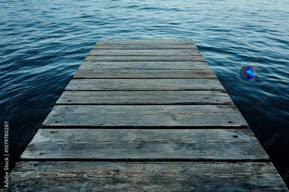 Wooden dock extending into calm blue water. Wooden dock extending into calm blue water.