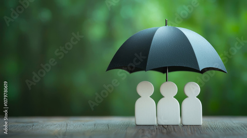 Wallpaper Mural Insurance benefit choices concept. Umbrella protecting three figures symbolizes safety and security Torontodigital.ca